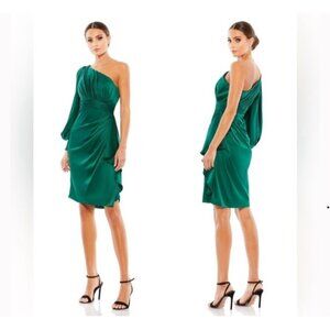 LEENA For Mac Duggal Emerald One-Shoulder Satin Ruffle Cocktail Dress Size 6 Wom